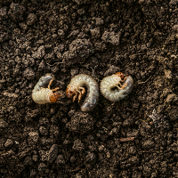 3 grubs on top of soil